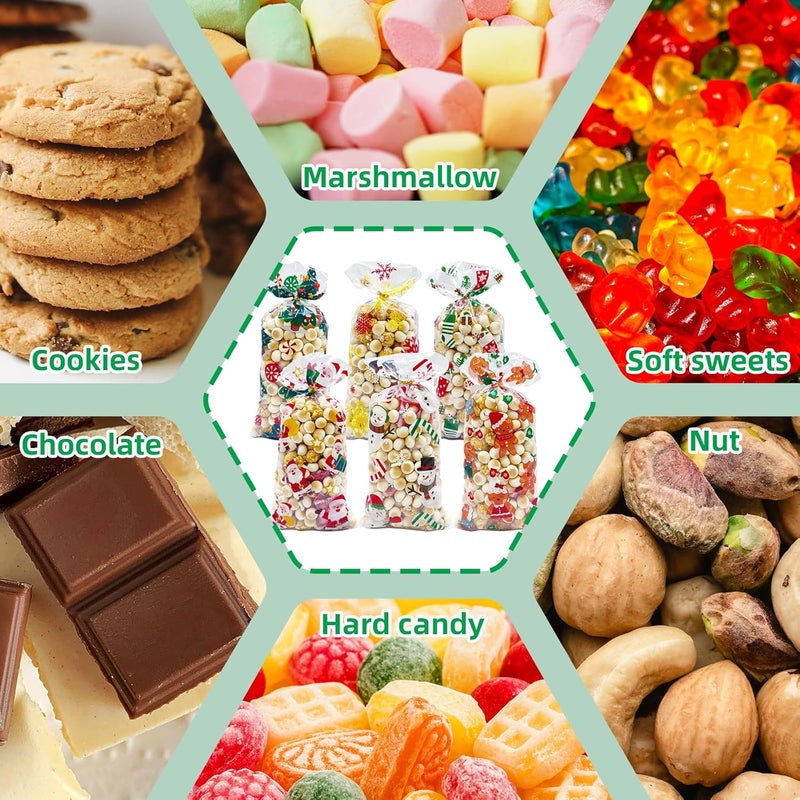 ONFAON Christmas Candy Bags - 180 Treat Bags with 200 Twists for Snacks, Cookies & Candy Packing - Image 4